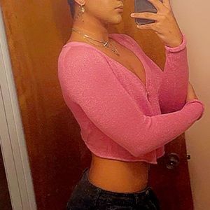 Urban Outfiters Pink Crop Button Top